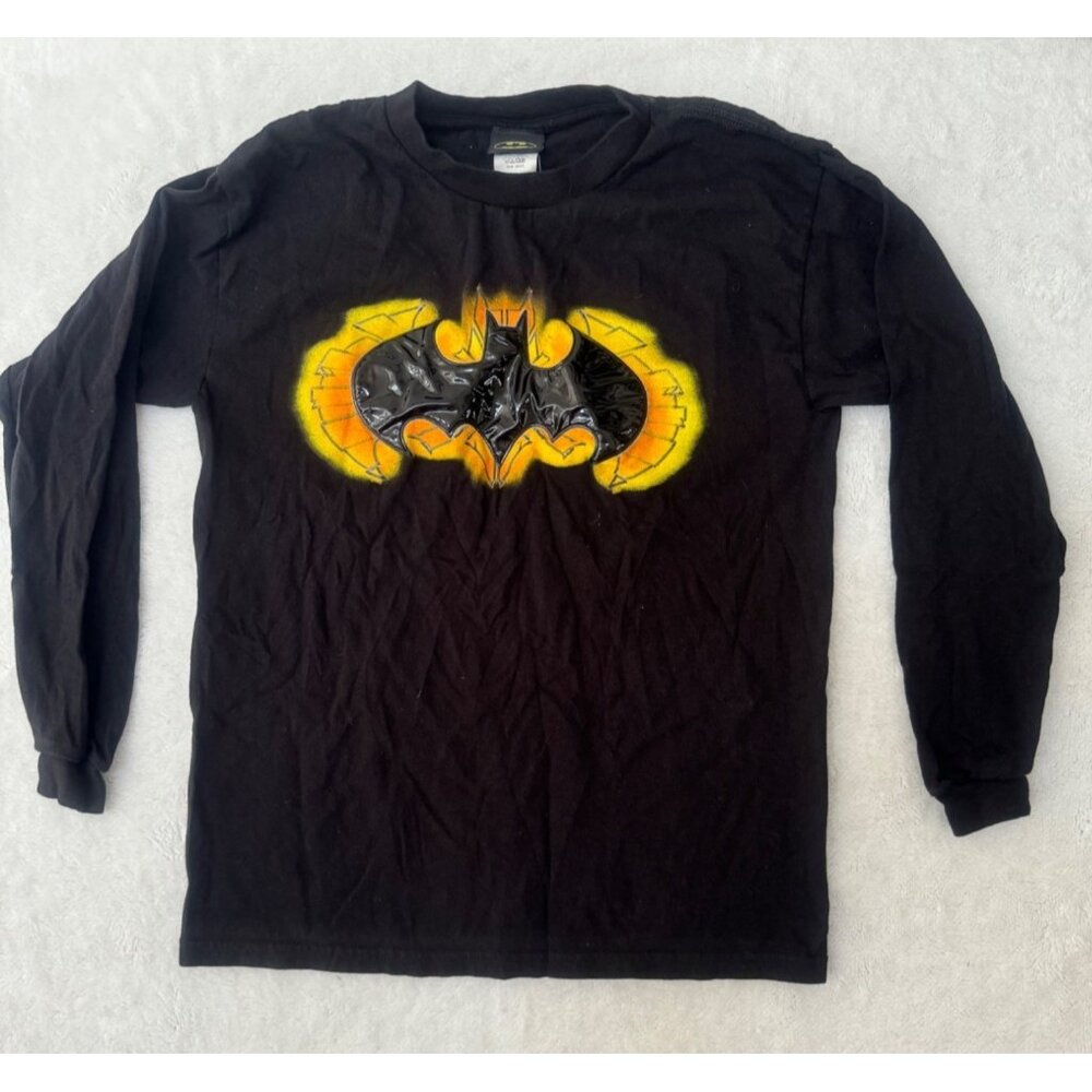 DC Comics Batman Boy's Large Black Long Sleeve Shirt Rubber textured Batman Logo